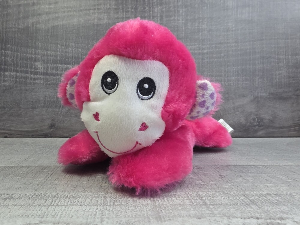 GREENBRIER Hot Pink Monkey Laying Down Smiling Plush Hearts Huggable b316